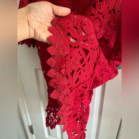 Boston Proper Red Bell Sleeve Off the Shoulder Lace Bodycon Sheath Dress Size 2 - Picture 6 of 9